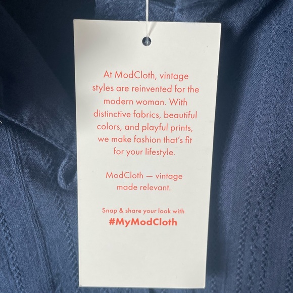 NWT ModCloth cotton blend navy mini dress Victorian inspired buttons size 10 M L - Picture 3 of 7